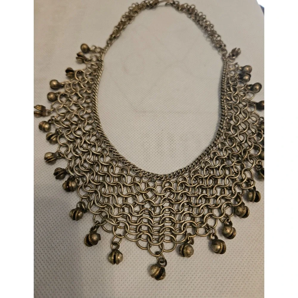 Bell Choker Necklace Statement Chainmail Bib‎ Festival Tribal Jewelry